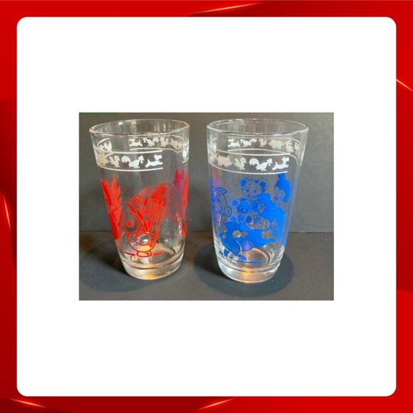 Vintage Swanky Swig Juice Glasses Set of 2 - Children's Nursery Rhyme Motif - Picture 3 of 4